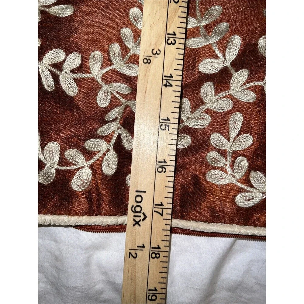 Pier 1 Imports Set Of 2 Embroidered Pillow Covers 18x18 Rust Floral Zipper
